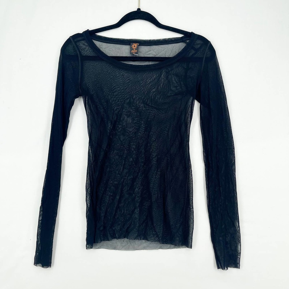 Jean Paul Gaultier Soleil Womens Swoop Neck Long Sleeve Sheer Mesh Shirt S